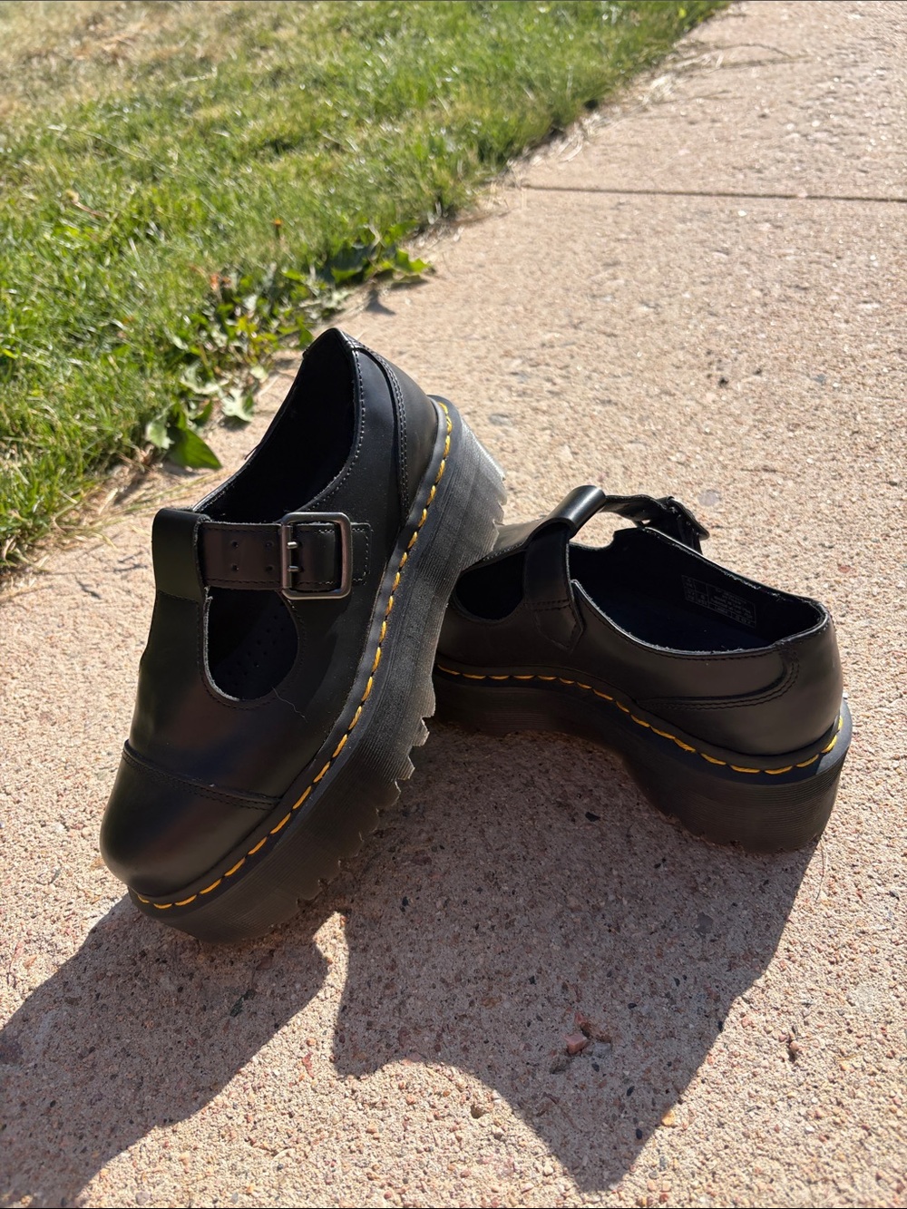 Dr. Martens Black Patent Mary Jane Shoe with Yellow Stitching - Picture 5 of 6